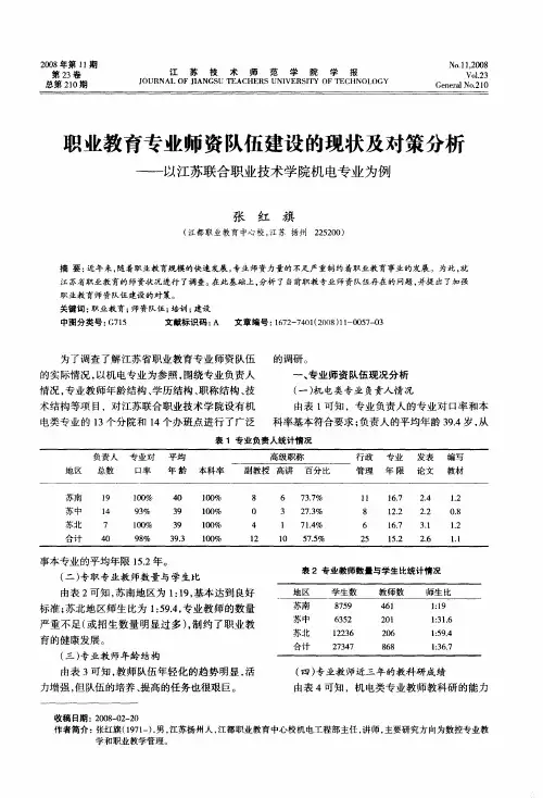 职业教育专业师资队伍建设的现状及对策分析——以江苏联合职业技术学院机电专业为例