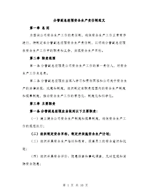 分管副总经理安全生产责任制范文（三篇）