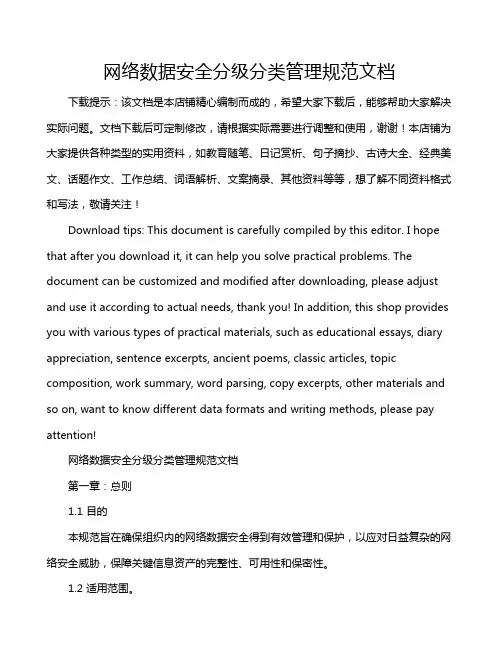 网络数据安全分级分类管理规范文档