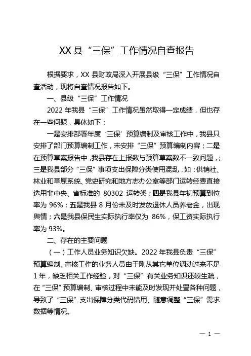 XX县“三保”工作情况自查报告