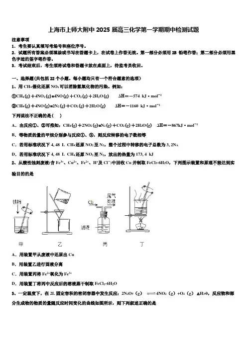 上海市上师大附中2025届高三化学第一学期期中检测试题含解析
