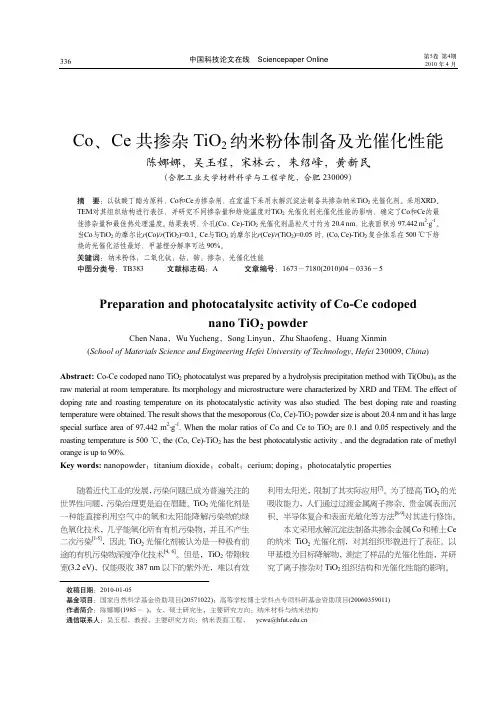 Co、Ce 共掺杂TiO2纳米粉体制备及光催化性能