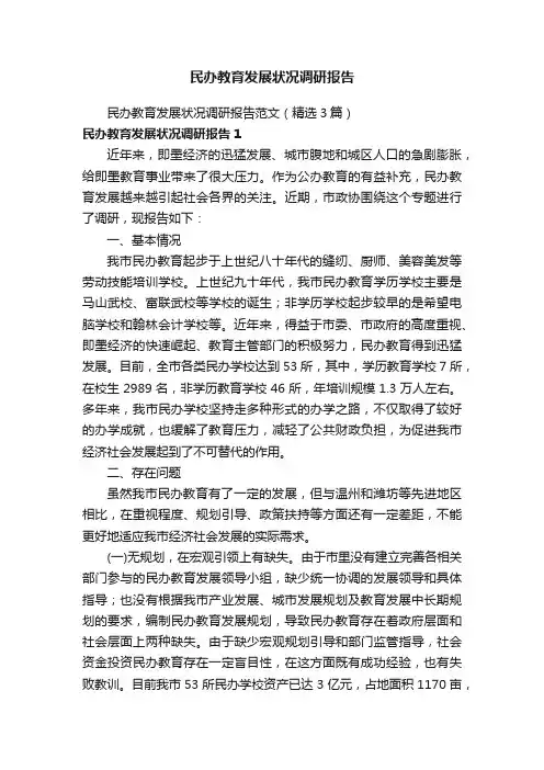 民办教育发展状况调研报告