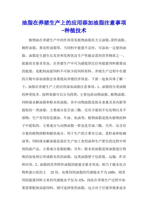 油脂在养猪生产上的应用 添加油脂注意事项 - 种植技术