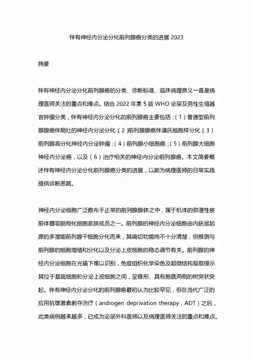 伴有神经内分泌分化前列腺癌分类的进展2023