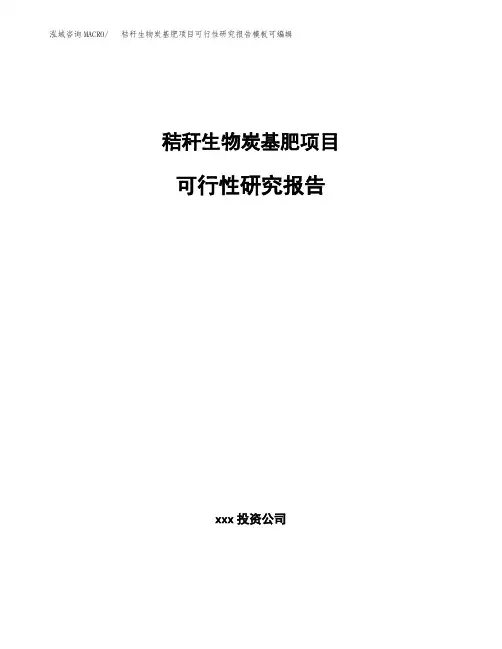 秸秆生物炭基肥项目可行性研究报告模板可编辑