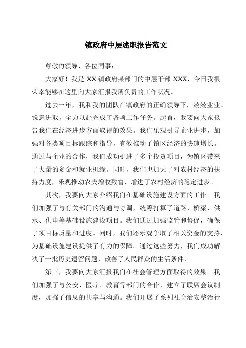 镇政府中层述职报告范文