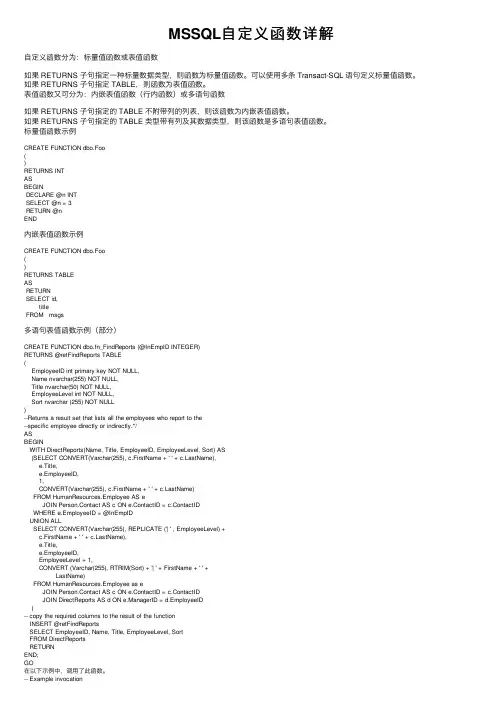 MSSQL自定义函数详解