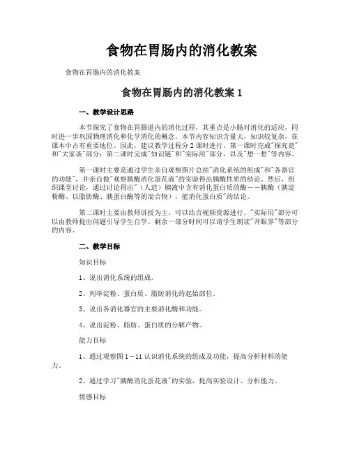 食物在胃肠内的消化教案
