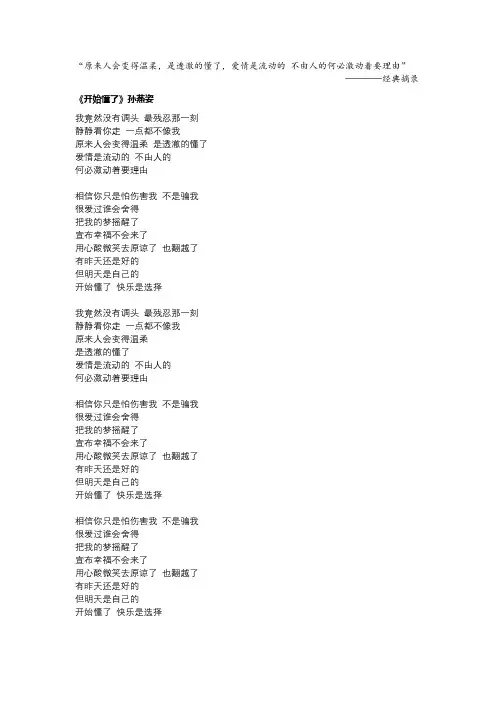 孙燕姿《开始懂了》歌词