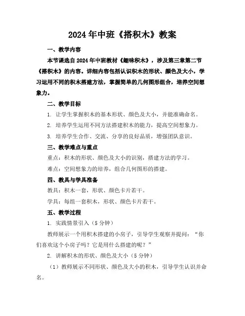 2024年中班《搭积木》教案