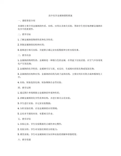 高中化学金属钠课程教案