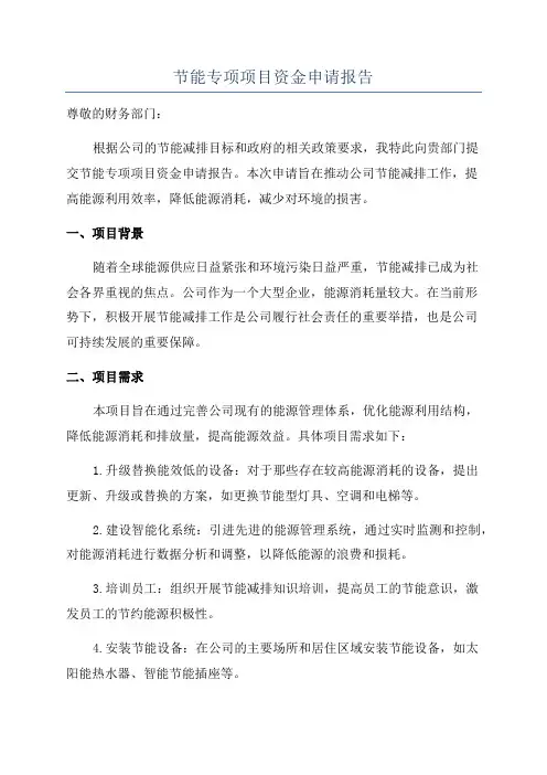 节能专项项目资金申请报告
