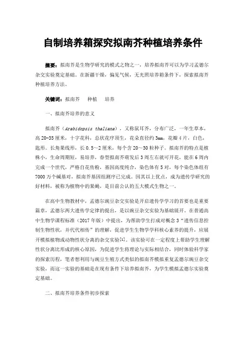 自制培养箱探究拟南芥种植培养条件