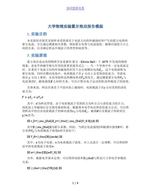 大学物理实验霍尔效应报告模版_