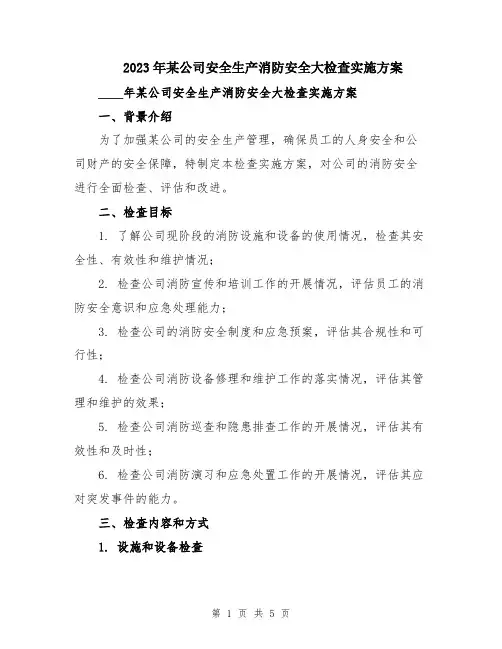 2023年某公司安全生产消防安全大检查实施方案