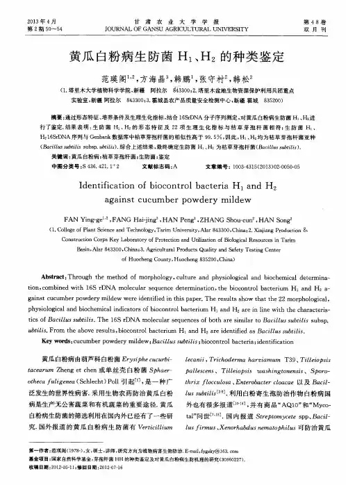 黄瓜白粉病生防菌H1、H2的种类鉴定