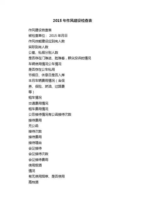 2015年作风建设检查表