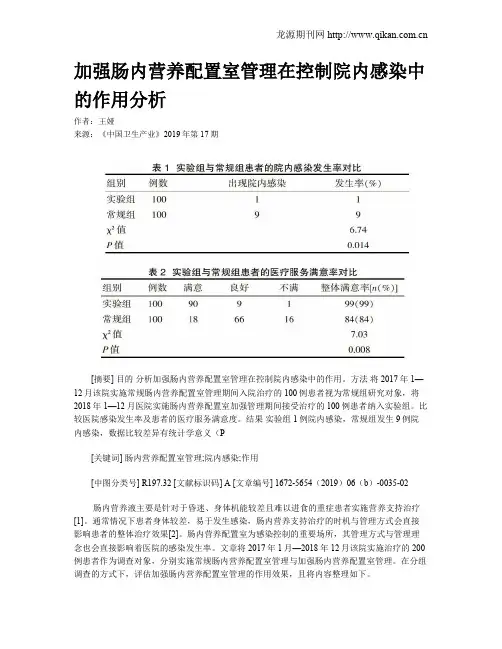 加强肠内营养配置室管理在控制院内感染中的作用分析