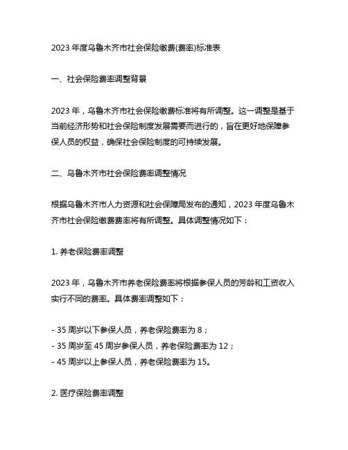 2023年度乌鲁木齐市社会保险缴费(费率)标准表