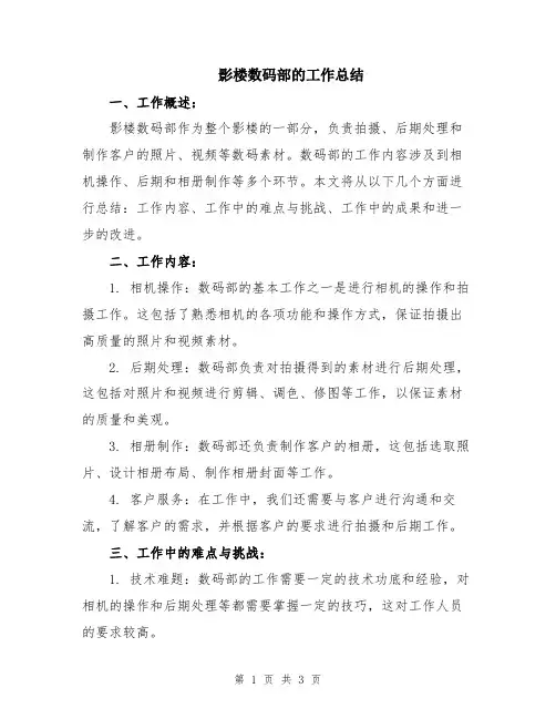 影楼数码部的工作总结