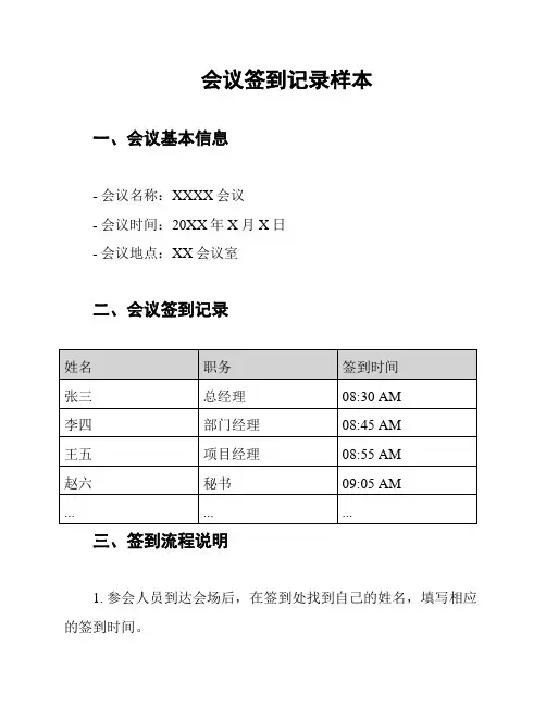 会议签到记录样本