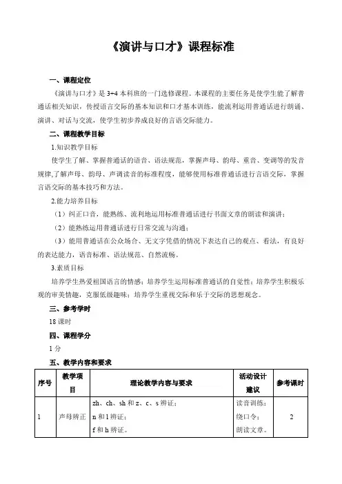 《演讲与口才》课程标准