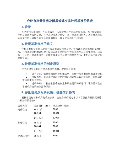 合肥市存量住房及附属设施交易计税基准价格表