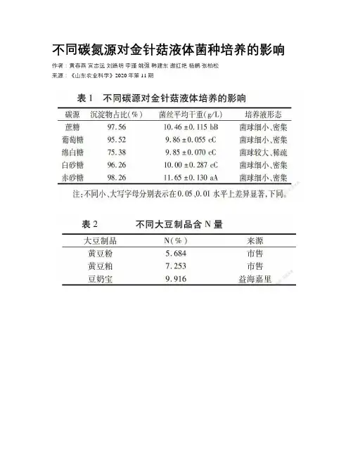 不同碳氮源对金针菇液体菌种培养的影响