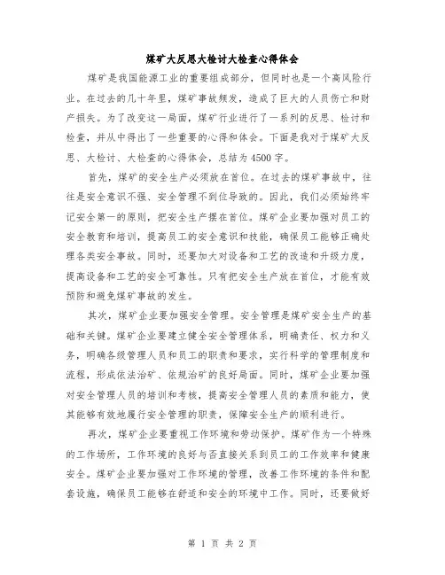 煤矿大反思大检讨大检查心得体会