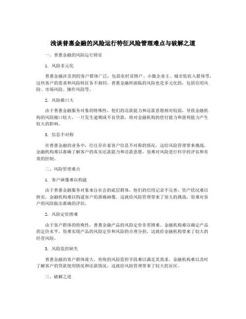 浅谈普惠金融的风险运行特征风险管理难点与破解之道