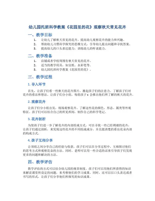 幼儿园托班科学教案《花园里的花》观察秋天常见花卉