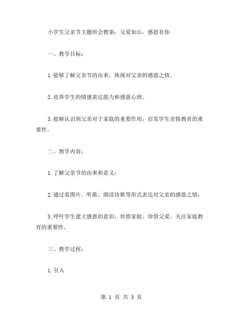 小学生父亲节主题班会教案：父爱如山,感恩有你