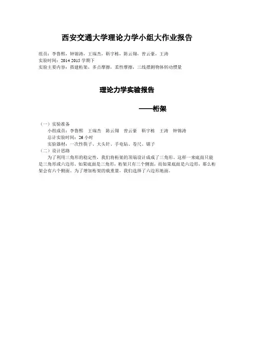 西安交通大学理论力学小组大作业报告