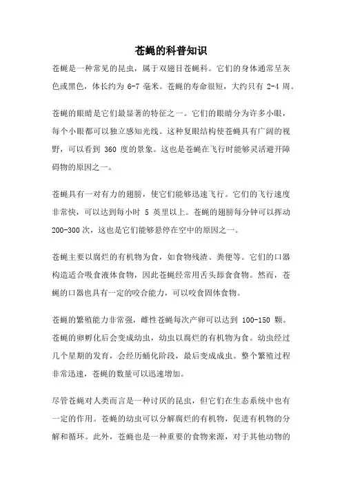 苍蝇的科普知识