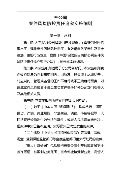 集团公司案件风险防控责任追究实施细则