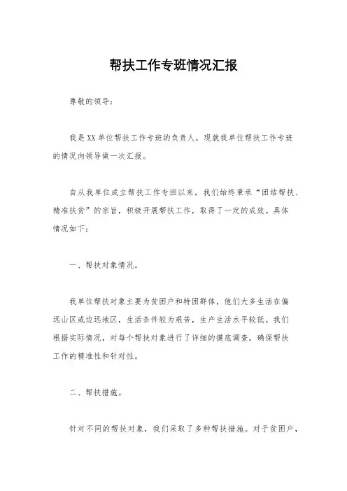 帮扶工作专班情况汇报