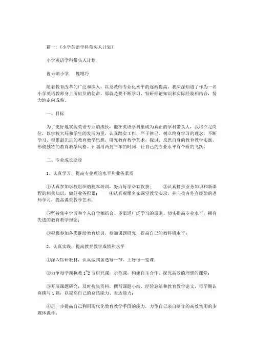 小学英语,省级学科带头人,申报,的工作计划及建议