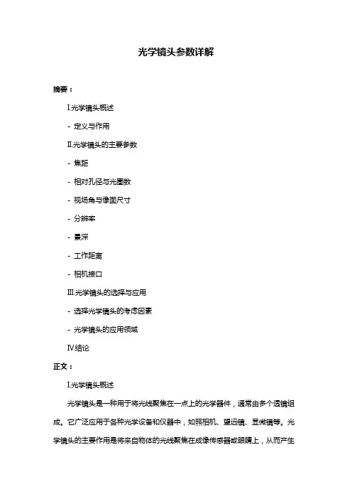 光学镜头参数详解