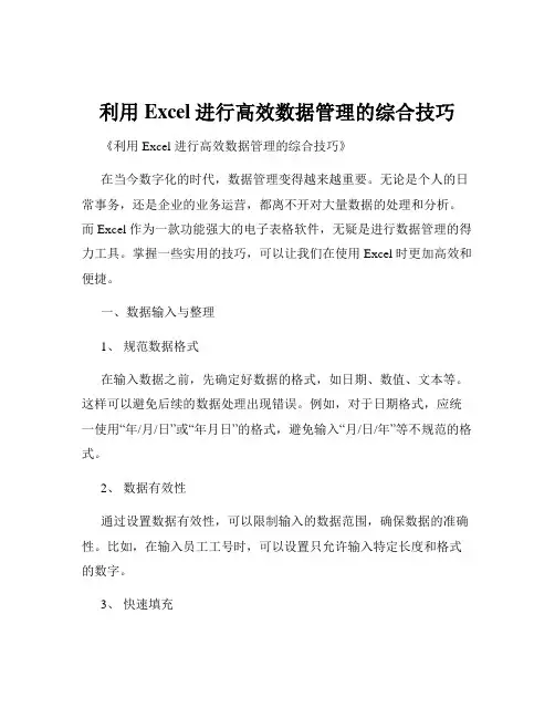 利用Excel进行高效数据管理的综合技巧