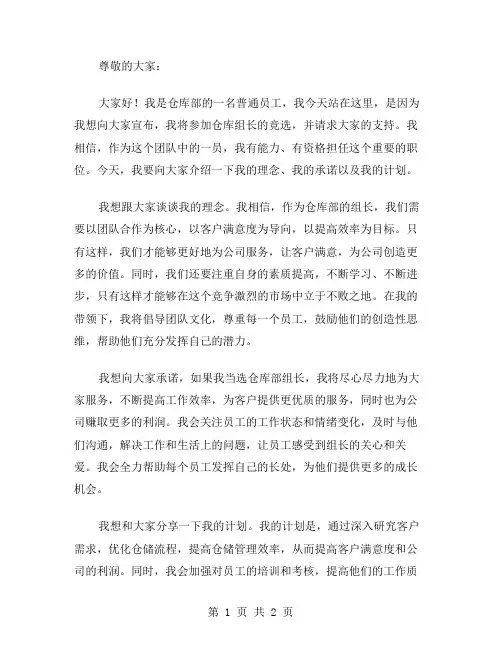仓库组长竞选演讲稿范文