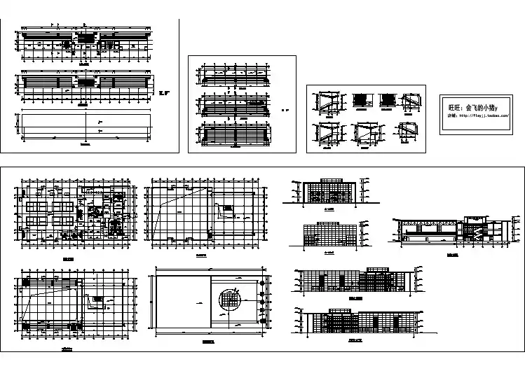 三层室内体育馆及室外看台建筑施工cad图，共十二张