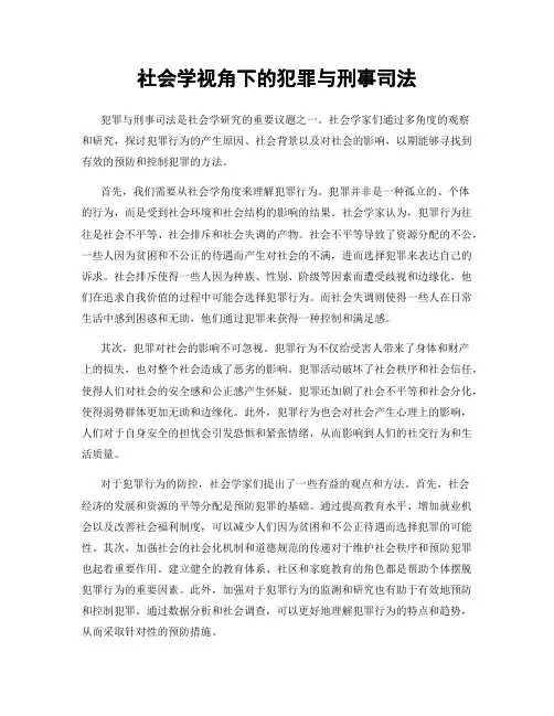 社会学视角下的犯罪与刑事司法