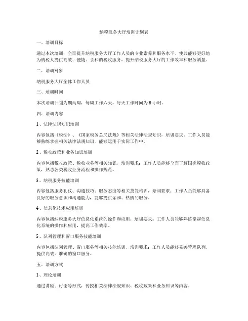 纳税服务大厅培训计划表