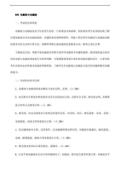 天津大学2018年硕士研究生初试自命题科目大纲 - 808 电磁场与电磁波、809 光电子学基础
