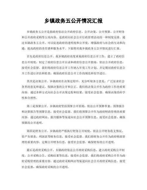 乡镇政务五公开情况汇报