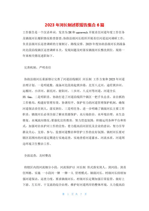 2023年河长制述职报告集合6篇