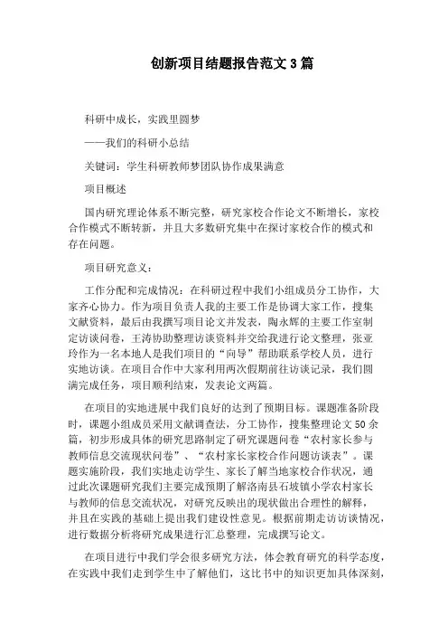 创新项目结题报告范文3篇