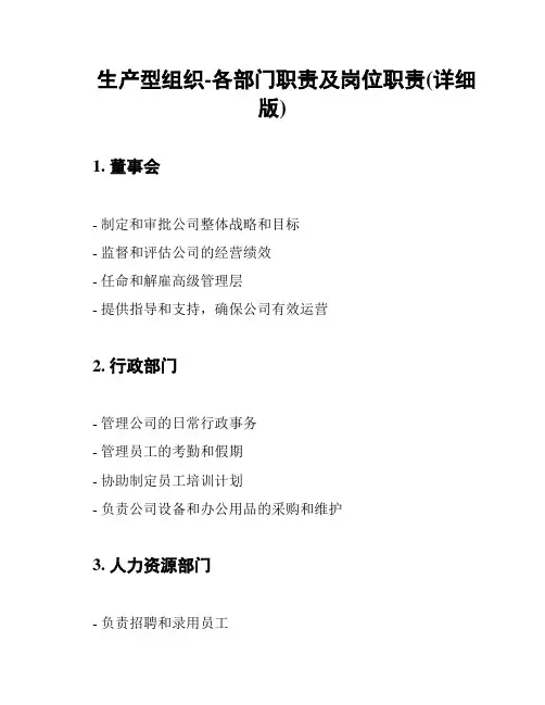 生产型组织-各部门职责及岗位职责(详细版)