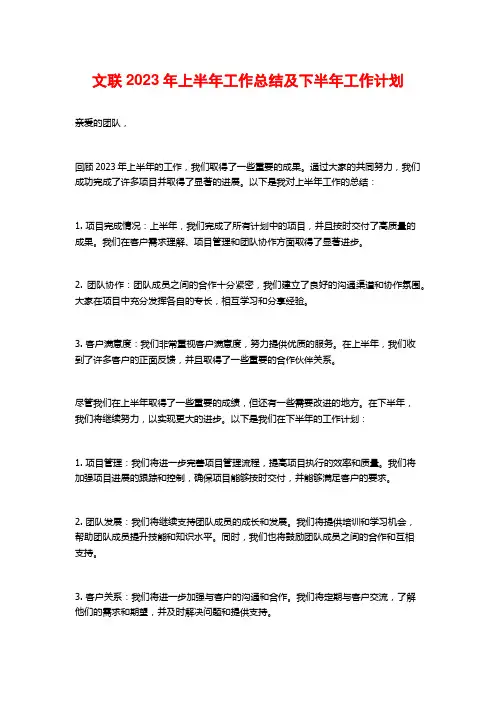 文联2023年上半年工作总结及下半年工作计划